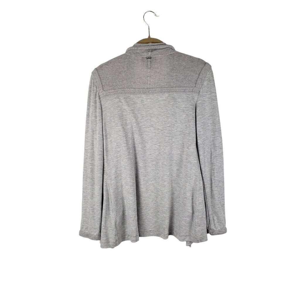 St. John Open Front Cardigan Gray Wool Contrast Drape Collar Womens Size Small - Picture 2 of 9